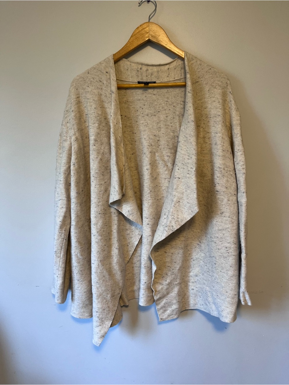 Eileen Fisher Light Cream Open-Front Draped Cardigan